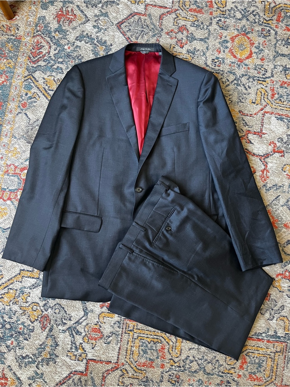 Indochino Men's Charcoal Two-Piece Suit Red Lining 100% Wool Size See Photos*